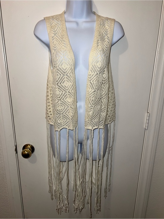No Boundaries Sweaters - No Boundaries Cream Open-Knit Fringe Vest